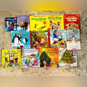 Huge Book Bundle 13 Books! Scholastic, Curious George, Frozen, Fairy Tales